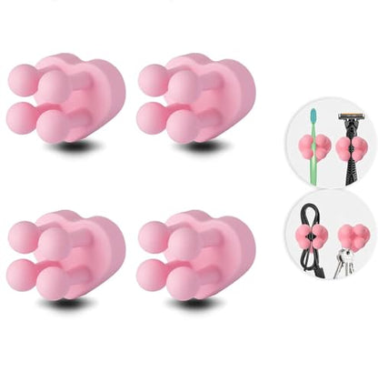 4 Pcs Waterproof Silicone Toothbrush Holder,Cute Multi-Function Wall Mounted Self Adhesive Utility Hook for Hanging Towel Key Plug Cable for Kitchen Bathroom Home Office Light Pink - color: Lightpinkheart4pcs