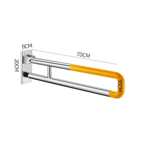 27.6 INCH Toilet Safety Rails, Disabled Flip-Up Bathroom Grab Bar, Toilet Handrails Hand Grips Handle Shower Assist Aid, Handicap Grab Bars for Elderly(Gray:Yellow) - color: Yellow
