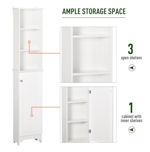 Bathroom Storage Cabinet, Tall Linen Tower with Adjustable Shelves - White