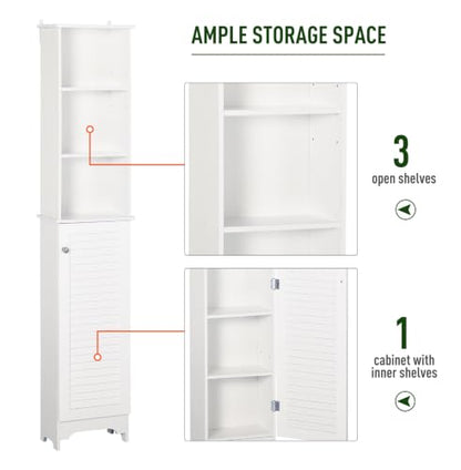 Bathroom Storage Cabinet, Tall Linen Tower with Adjustable Shelves - White