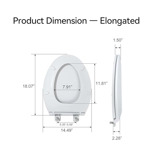 R&T Elongated Toilet Seat B1130, Heavy-Duty up to 400 lbs, Slow Close, Non Slip and Easy to Keep Clean, Easy to Install, White Premium Premium PP Material - color: Elongated – Upgrade / Heavy Duty (400 lbs)