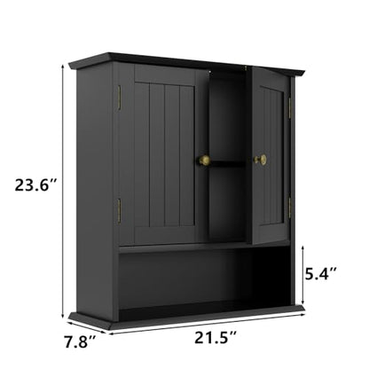 Bathroom Wall Cabinet, Bathroom Cabinet Wall Mount with 2 Doors and Open Shelf, Over The Toilet Wall Storage, Wooden Medicine Cabinets - color: Bathroom Cabinet-black
