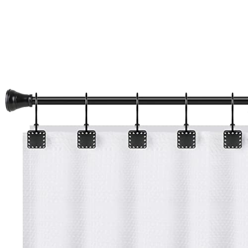 Shower Hooks - Double Shower Curtain Rings for Bathroom - Rust Resistant Shower Curtain Hooks for Shower Curtain or Liner - Shower Curtain Rings with Crystal Design - Set of 12, Matte Black - color: Black