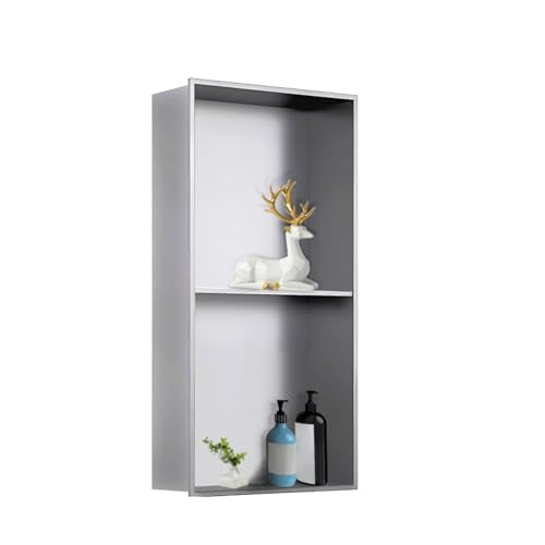 Shower Niche, Built-in Stainless Steel Shower Niche, Square Wall Insert Shower Shelf, Recessed Storage Wet Room Niche for Bathroom Decoration Shampoo Soap Toiletries,Grey-27.6x11x4.9in - color: Gray