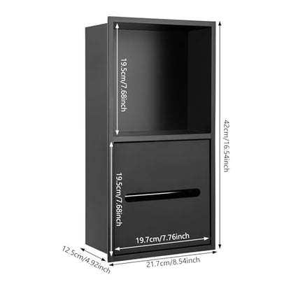 2 Tier Bathroom Wall Niche, Toilet Paper Holder with Shelf, Recessed Stainless Steel Organizer for Bathrooms, Living Rooms, Bedrooms, 8.54x4.92x16.54in (Black) - color: Black