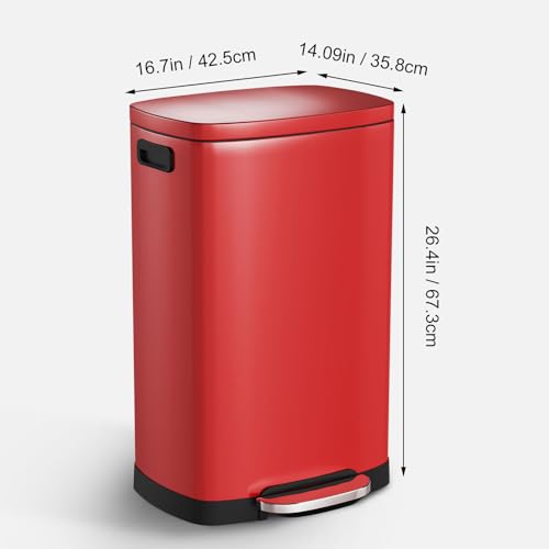 ELPHECO Kitchen Trash Can with Lid 13 Gal Stainless Steel Pedal Garbage Can | Soft Close Lid Pedal Heavy-Duty Fingerprint Proof Step Wastebasket with 20 Bags Removable Bucket, Home Office, Scarlet Red - color: Scarlet Red