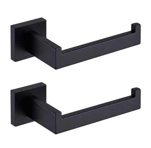 TASTOS Toilet Paper Holder Matte Black, Toilet Tissue Roll Holders Dispenser and Hangers Wall Mounted for Bathroom & Kitchen, Stainless Steel Modern Square Style 2 Pack - color: Matte Black, size: Square (2 pack)