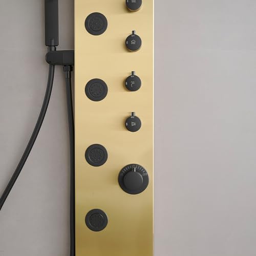 Shower Panel Shower Tower System Stainless Steel with 5 Body Jets Massage Adjustable, Bathroom Shower Column Wall Mount, Brushed Nickel and Black