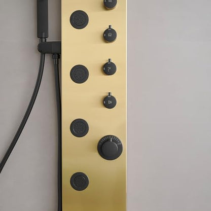 Shower Panel Shower Tower System Stainless Steel with 5 Body Jets Massage Adjustable, Bathroom Shower Column Wall Mount, Brushed Nickel and Black