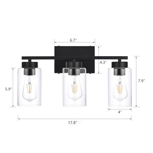 3-Light Bathroom Vanity Light, Modern Black Wall Lights with Clear Glass Shades, Bathroom Wall Sconce Lamp for Mirror Living Room Bedroom Hallway - color: 3 Light Black-Small