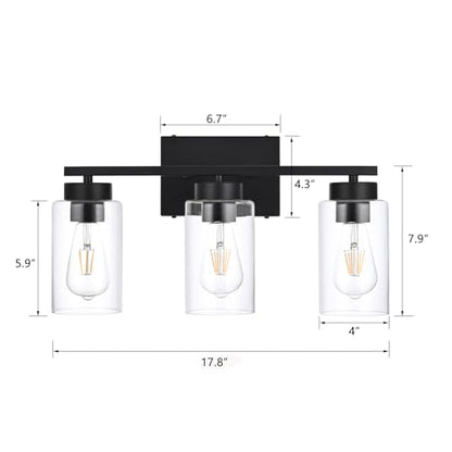 3-Light Bathroom Vanity Light, Modern Black Wall Lights with Clear Glass Shades, Bathroom Wall Sconce Lamp for Mirror Living Room Bedroom Hallway - color: 3 Light Black-Small