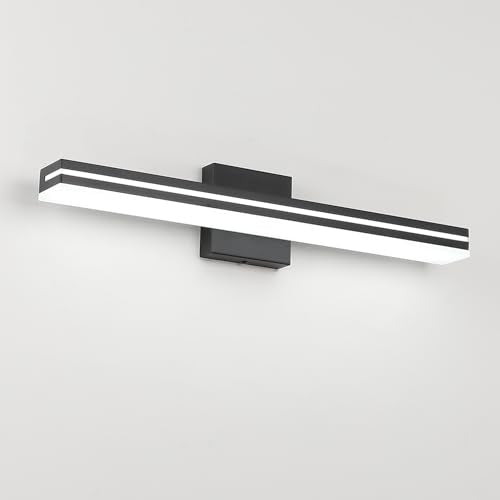 SineRise 24-Inch LED Modern Bathroom Vanity Light Bar, Matte Black Modern Acrylic Bathroom Wall Lighting Fixtures Over Mirror (Cool White 6000K) - color: Black-Cool White, size: 24-Inch