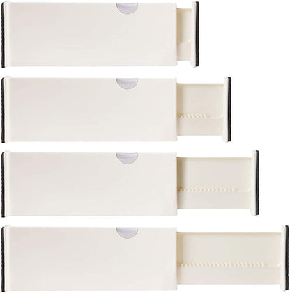 4 Adjustable Drawer Dividers, Organize Silverware and Utensils in Home Kitchen, Divider for Clothes in Bedroom Dresser, Designed to Not Snag Underwear and Bra Fabrics, Bathroom Storage Organizers - size: 4" Tall, 11"-17" Long, 4 Pack
