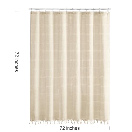 Linen Boho Farmhouse Shower Curtain Set with Tassel, Modern Bohemian French Country Chic Bathroom Shower Curtain Set with PEVA Liner, Cotton Hollow Fabric Shower Curtain,72x72 - Beige/Cream - color: Beige, size: 72"W x 72"L (Pack of 1)