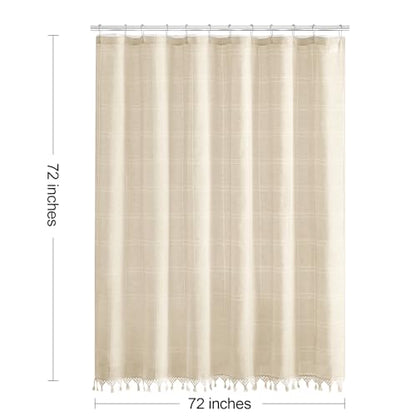 Linen Boho Farmhouse Shower Curtain Set with Tassel, Modern Bohemian French Country Chic Bathroom Shower Curtain Set with PEVA Liner, Cotton Hollow Fabric Shower Curtain,72x72 - Beige/Cream - color: Beige, size: 72"W x 72"L (Pack of 1)