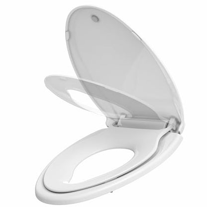 19'' Elongated Toilet Seat with Built-In Toddler Seat, Soft Close Potty Training Toilet Seat for Adult & Child, Durable PP Seat, Easy to Install & Remove, Fits Most Standard Toilets - color: White, size: Elongated with Toddler Seat