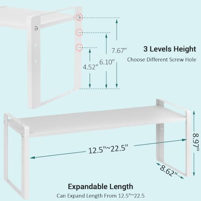 2 Pack Expandable Cabinet Organizer Shelves, 88lbs High Weight Capacity, Stackable Heavy-Duty Metal Storage Rack, Adjustable Cabinet Shelf for Kitchen, Pantry, Cupboard, Under Sink, White - color: White