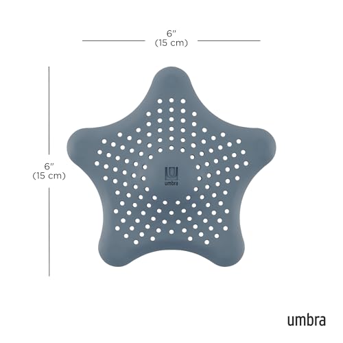 Umbra Starfish Hair Catcher, Suction Cup Drain Cover, 6-Inch, Slate Blue | Silicone material, flexible and durable, water resistant seal, easy to clean, rust proof, fits standard tubs - color: Slate Blue