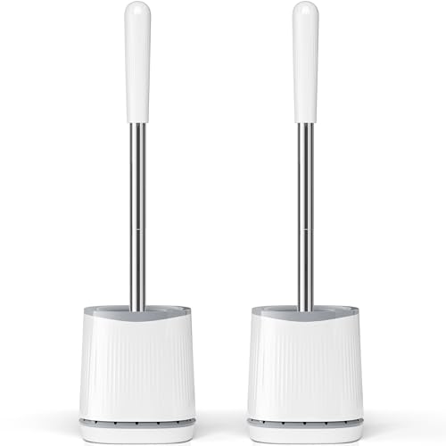 TRENTI Toilet Brush and Holder Set - Bristles Bowl Brush Head with Ventilated Holder, Wall Mounted Compact Set for Bathroom Deep Cleaning - color: White