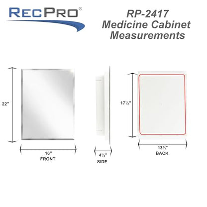 RecPro RV Medicine Cabinet, 16" x 22", White Mirror Cabinet, Made in USA