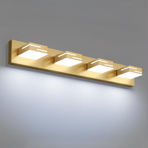 LED Modern Bathroom Vanity Light Fixtures, Dimmable Gold Vanity Lights for Bathroom Lighting Fixtures Over Mirror, with 360° Rotatable Heads 4-Light 30-inch (Cool White 6000K) - color: Gold, size: 4-light, 30-inch