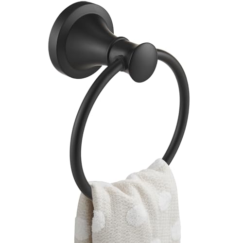 Towel Ring, Bathroom Hand Towel Holder Wall Mounted Matte Black | Modern Round, Heavy Duty Towel Rack Hanger, Hardware Accessory, SUS 304 Stainless Steel Rustproof for Bath, Kitchen, RV - color: Matte Black