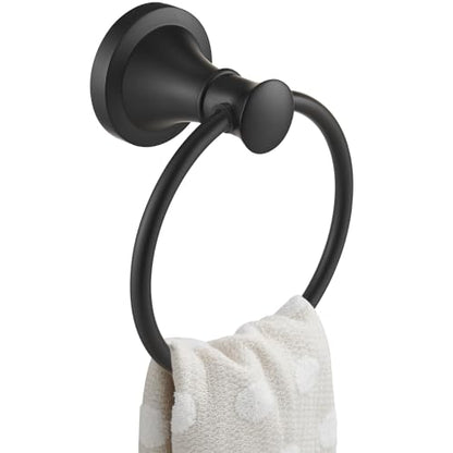Towel Ring, Bathroom Hand Towel Holder Wall Mounted Matte Black | Modern Round, Heavy Duty Towel Rack Hanger, Hardware Accessory, SUS 304 Stainless Steel Rustproof for Bath, Kitchen, RV - color: Matte Black
