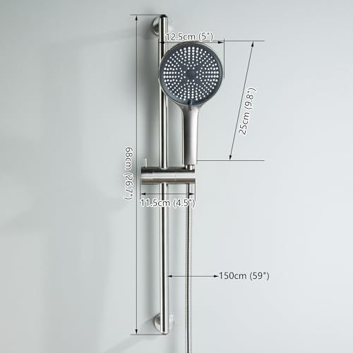 Adjustable Shower Slide Bar with Handheld Shower Head | Shower Head with Slide Bar Stainless Steel Wall Mounted Slider Bar, Brushed Nickel - style: Brushed Nickel