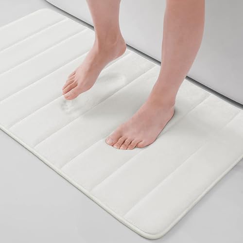 Buganda Memory Foam Bath Mat 34 x 20, Ultra Soft Absorbent Bathroom Rugs | Ivory, Machine Washable Quick Dry Bath Mats for Bathroom Floor, Shower and Tub, Home Decor Accessories - color: Ivory, size: 34" X 20"