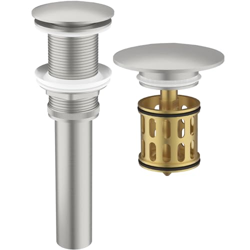 Bathroom Pop up Drain Without Overflow, Brushed Nickel, No Overflow | Anti-Clogging Vessel Sink Drain Strainer, Pop Up Drain with Detachable Basket, Hair Catcher Bathroom Sink Drain Stopper - color: Brushed Nickel, size: No Overflow
