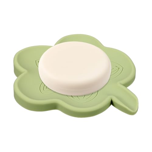 uxcell Silicone Soap Dish with Drain Spout, Portable Self Draining Flower Shape Soap Saver Holder for Bathroom Kitchen Sink, Green - color: Green