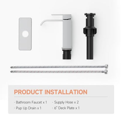 Chrome Bathroom Faucets Evolvegoods Modern Waterfall Bathroom Faucet | Single Handle 1 or 3 Hole Bathroom Sink Faucet RV Mixer Tap Vanity Faucet with Deck Plate Pop-up Drain and Supply Lines - color: Chrome