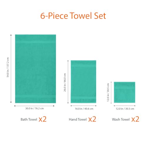 Amazon Basics 6-Piece Oversized Fade-Resistant Towel Set, 100% Cotton, Highly Absorbent, Soft, Teal, 2 Bath Towels, 2 Hand Towels, 2 Washcloths - color: Teal, size: 6-Piece Set, style: Classic