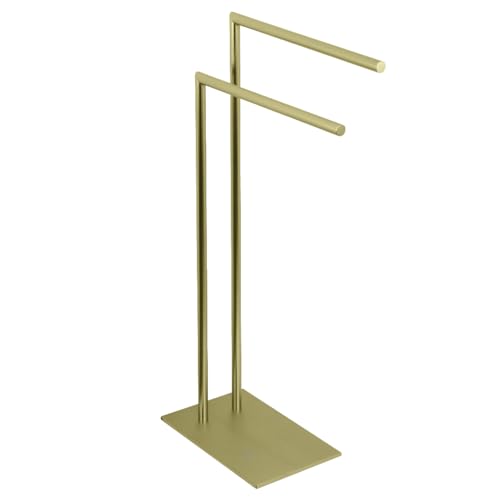 Kingston Brass SCC8327 Edenscape Freestanding Dual -Towel Rack, Brushed Brass | Edenscape collection; 31-3/4" Freestanding; Solid steel and stainless steel construction; Corrosion-resistant finish - color: Brushed Brass