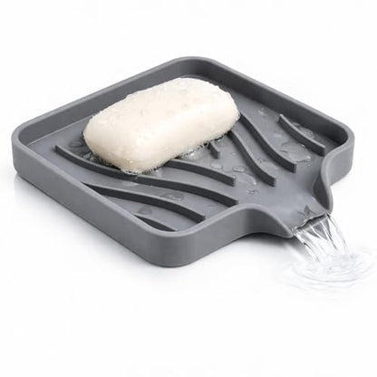 Self Draining Soap Dish with Drain Spout - Bar Soap Holder for Bathroom & Kitchen Sink - Flexible Non-Slip Silicone Soap Holder for Bar Soap, Sponge & Scrubber - 1 Pack - size: 1 Pack