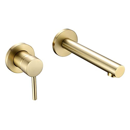 SUMERAIN Bathroom Basin Faucet Wall Mount Left-Handed Single Handle | 2 Holes, with Brass Rough in Valve, Brushed Gold Finish - color: Brushed Gold, size: Left-Handed