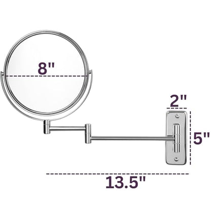 JERDON Wall-Mounted Makeup Mirror - 10X Magnification - Chrome - JP7810C | 8" Round Frame, 13.5" Wall Extension Arm - color: Chrome, size: 10X Magnification