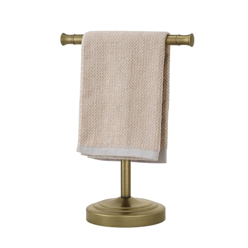 RUMOSE Antique Brass Hand Towel Holder Stand Countertop Towel Rack | 13 Inch Bathroom Kitchen Vanity T-Shape Towel Stand Free Standing Stainless Steel Towel Bar Towel Ring - color: Antique Brass