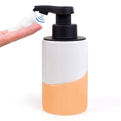 BosilunLife Automatic Soap Dispenser Ceramic Hand Free Soap Dispenser with Waterproof Pump Rechargeable Smart Electric Soap Lotion Dispenser Touchless for Kitchen Bathroom (White-Orange, Foam Pump) - color: White-orange(foam)