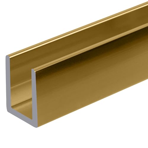 Brixwell SDCD38BGA-CCP4 Brite Gold Anodized 3/8" Fixed Panel Shower Door Deep U-Channel - 4 inch Sample - color: Brite Gold, size: 4 Inch - Sample
