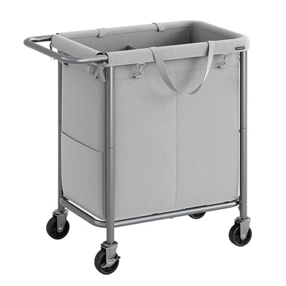 SONGMICS Laundry Basket with Wheels, 2-Section Rolling Laundry Hamper, 37 Gallons (140 L), Removable Liner, Steel Frame with Handle, 27.2 x 15.4 x 31.9 Inches, Dove Gray URLS004G01 - color: Dove Gray, size: 140 L (2-Section)