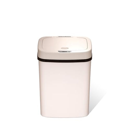 Ninestars 3 Gallon Automatic Trash Can, 12L Touchless Motion Sensor Bathroom or Bedroom Garbage Can with Odor-Sealing Lid, Impact-Resistant ABS Plastic, White - color: Cream