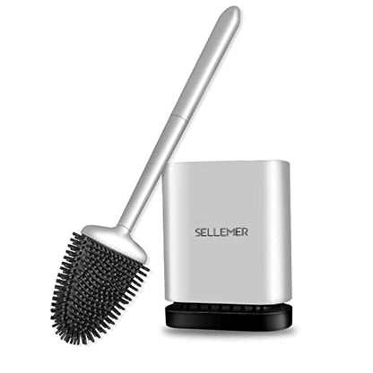 Silicone Toilet Brush, Ventilation Slots Base Holder 1 Pack Silver | Flexible Bristles Flat Head for Rim, Hair Tangle-Free, Easy to Clean, Compact Design, Rustproof Handle, for Toilet/Sink/Tub - color: Silver-1pcs