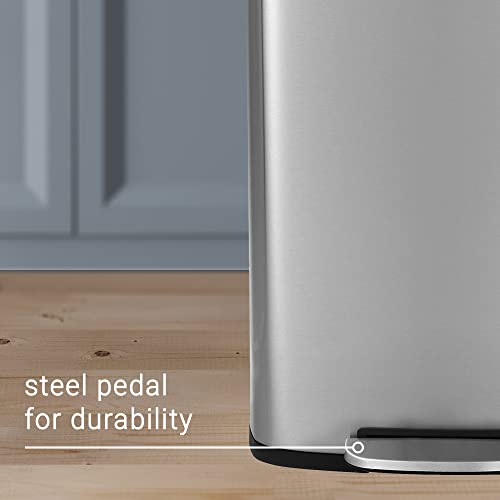 happimess Connor 2-Piece Stainless Steel Trash Can, Platinum Silver | 13.2 and 1.3 Gallons, Rectangular, Soft-Close Lid, Fingerprint Resistant, Step Pedal, 20 Liners, 26" and 12" Height - color: Stainless Steel