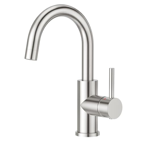 CREA Bar Sink Faucet, Bathroom Kitchen Faucet Brushed Nickel Pre Wet Small Mini Kitchen Bath Utility Marine Faucet Single Hole Stainless Steel Farmhouse Vanity Lavatory Faucets Outdoor - color: Brushed Nickel