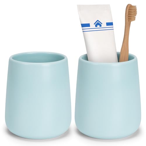 Bathroom Tumbler Cup Ceramic 2Pcs 13.5oz Reusable Toothbrush Cup 400ml,Toothbrush Holder Adequate for Your Bathroom (Cyan) - color: Cyan, size: 2pcs
