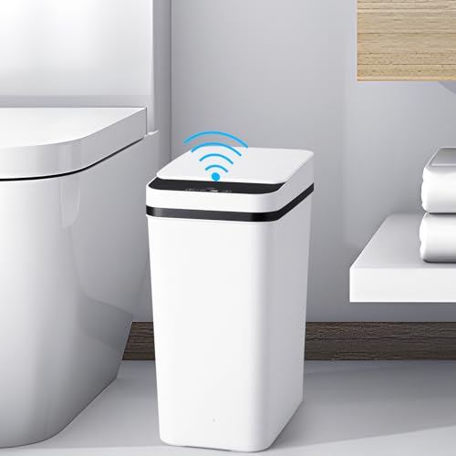 Anborry Bathroom Trash Cans with Lid Touchless Automatic Motion Sensor 4 Gallon Small Garbage Can, Smart Electric Plastic Narrow Garbage Bin for Living Room Bedroom Office Kitchen (White) - color: 4 Gallon White