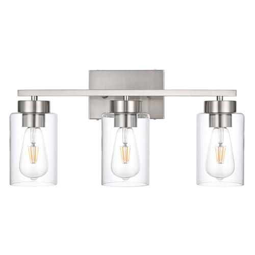 3-Light Bathroom Vanity Light, Modern Brushed Nickel Wall Lights with Clear Glass Shades, Bathroom Wall Sconce Lamp for Mirror Living Room Bedroom Hallway - color: 3 Light Nickel-Small