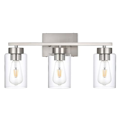 3-Light Bathroom Vanity Light, Modern Brushed Nickel Wall Lights with Clear Glass Shades, Bathroom Wall Sconce Lamp for Mirror Living Room Bedroom Hallway - color: 3 Light Nickel-Small