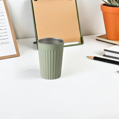 PRETYZOOM Stainless Steel Toothbrush Holder Cup 350ml Green Mouthwash Rinse Cup Sturdy Bathroom Storage Container for Home Office School